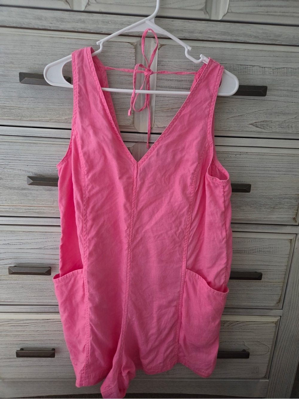Athleta Pink Sleeveless V-Neck Romper with Pockets